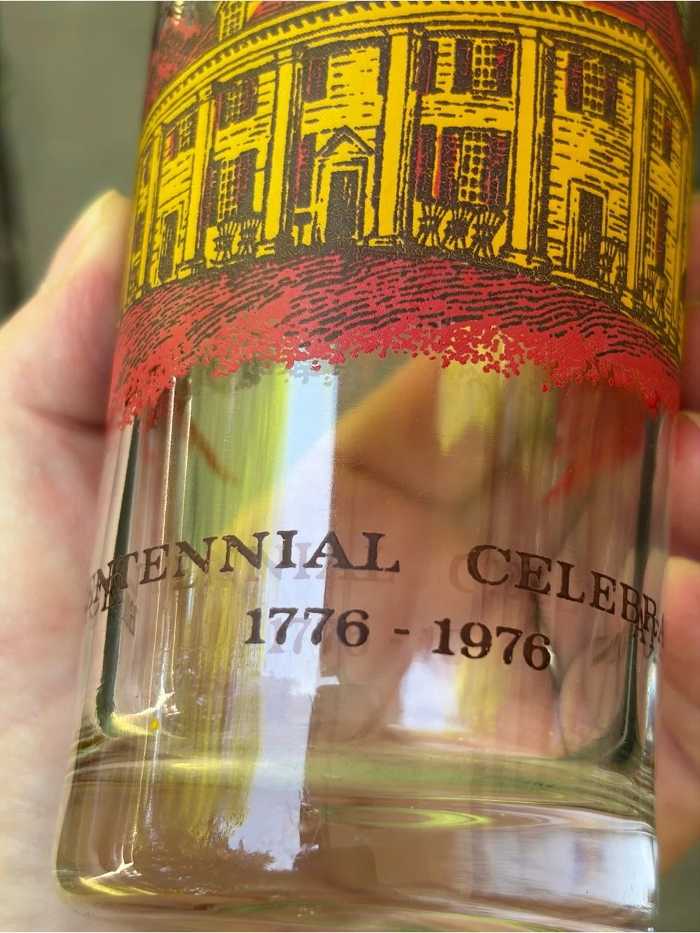 Set of 3 Vintage Commemorative Liberty Bell Shot Glasses - Yellow & Red Graphics